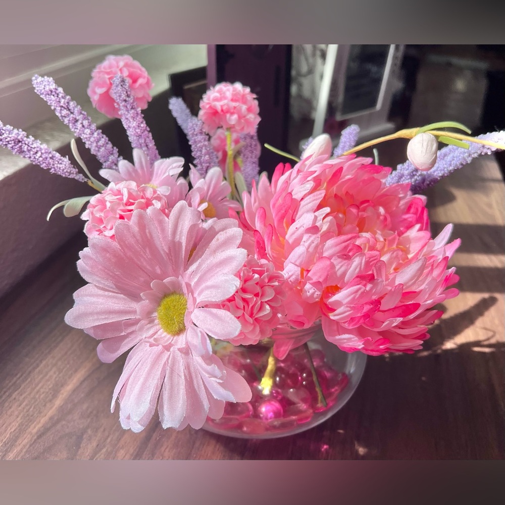 Faux Flowers Pink and Purple in vase